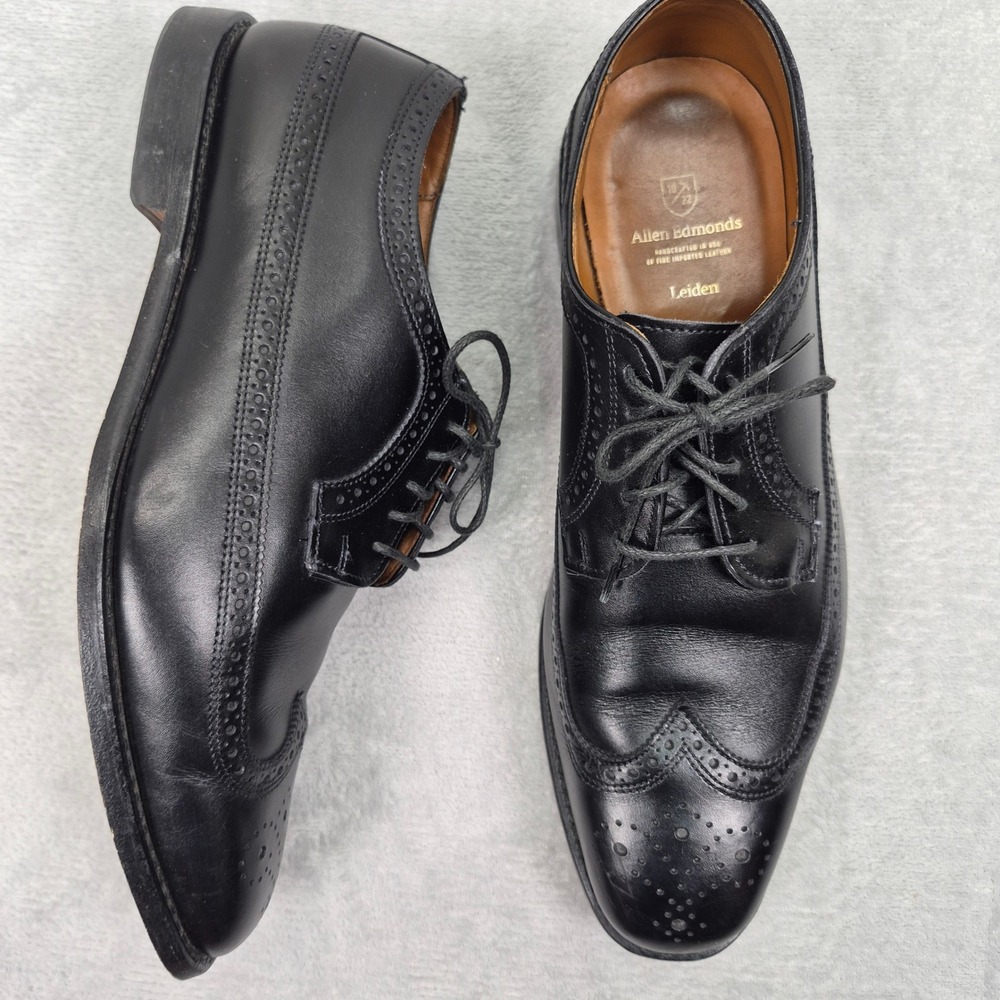 Allen Edmonds Leiden Black Leather Wingtip Brogue Derby Dress Shoes Mens 12